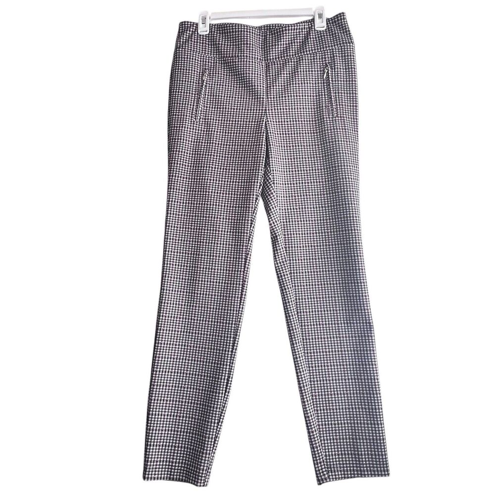 SOHO Apparel Ltd Women's Plaid Pants L Black White Red Stretch Pull On Slim Fit